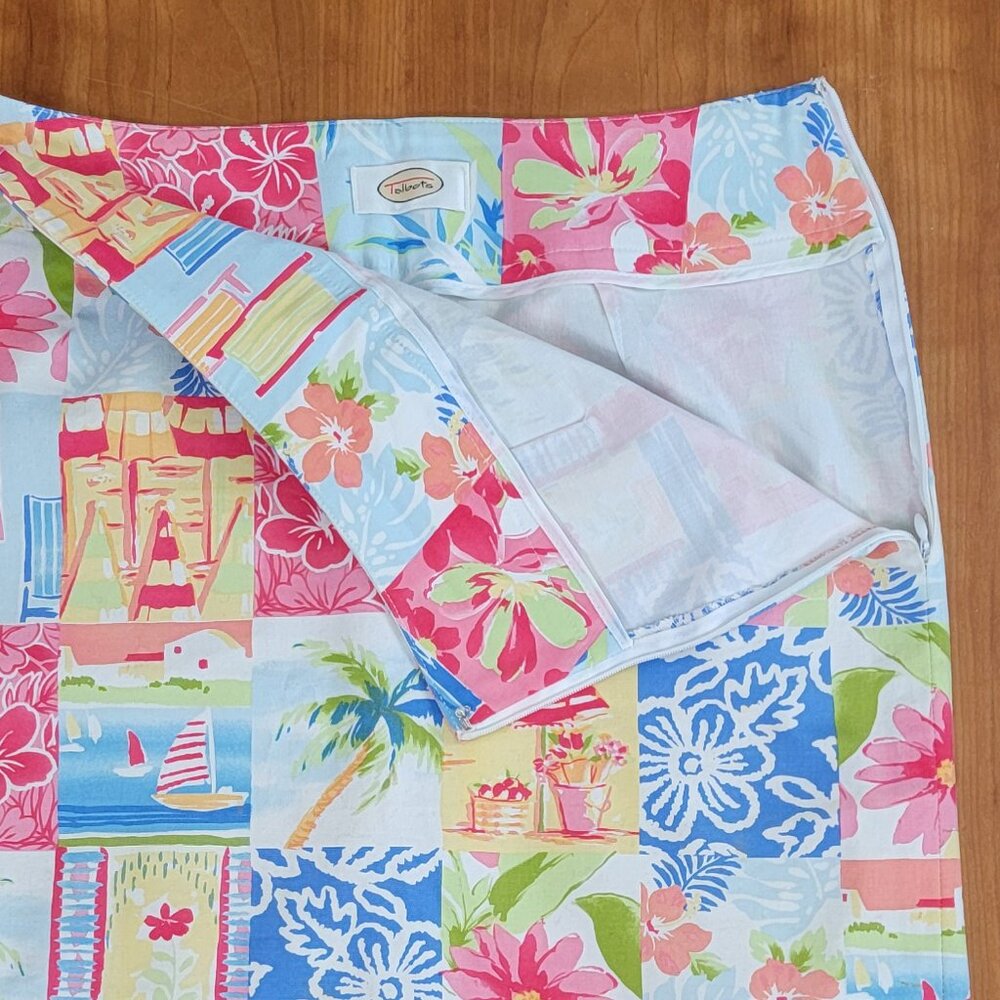 Talbots Seaside Beach Scene Tropical Aloha Print Pencil Skirt - 4 - Picture 3 of 6